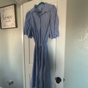 H&M Light Blue Eyelet Long Sleeve Dress
